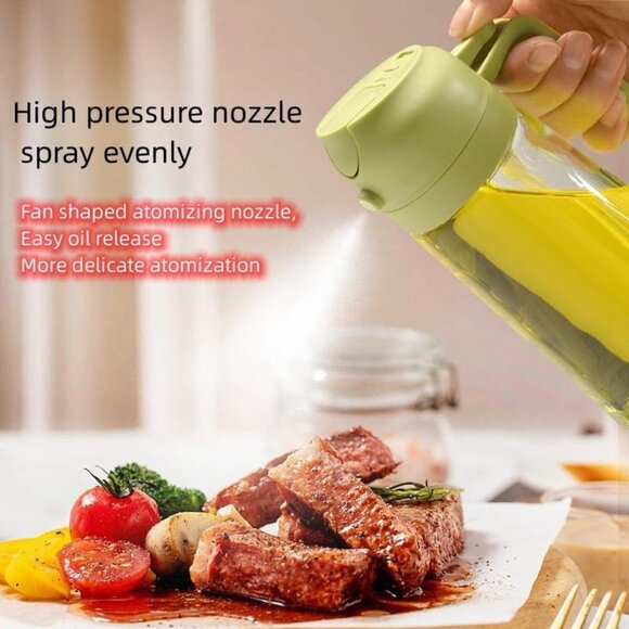 16oz Olive Oil Dispenser Bottle 2 in 1 Sprayer Pourer Glass for Kitchen Cooking - Picture 4 of 11